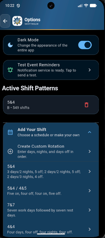 Actual ShiftHelm rotations development screen